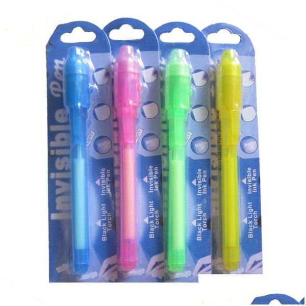 Bolígrafos multifunción al por mayor Light UV LED Pen Paquete de tarjeta de blister individual para cada negro con luces violetas Tra Tinta invisible Mti F Dhlua