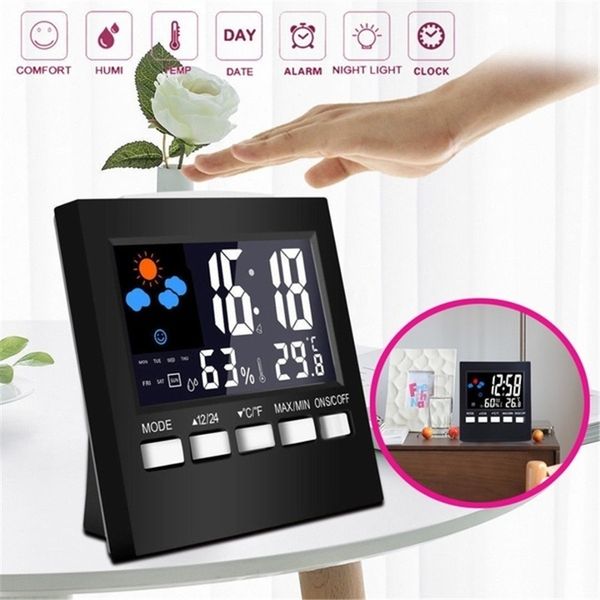 Multi-fonction calendrier perpétuel horloge alarme LED température et humidité affichage couleur écran météo Sze 220311