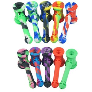 Multi-fonction Portable Pipe À Eau En Silicone Tuyaux À Bulles Herbe Sèche Tabac En Verre Filtre Bol Ongles Pointe Paille Cuillère Fumer Cire Huile Rigs Mini Boîte De Rangement DHL Gratuit