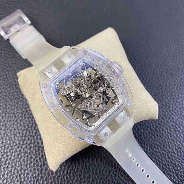 Multi-fonction Superclone Wine Barrel Leisure Business Richa Watch Milleses 56-02 Automatic Millesers Crstal Case White Glue Band Mens Wrist