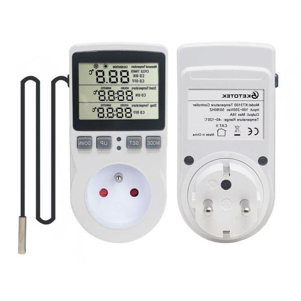 Freeshipping Termostato multifunción Controlador de temperatura digital Toma de corriente con temporizador Interruptor Sensor Sonda Calefacción Enfriamiento 16A Kepf