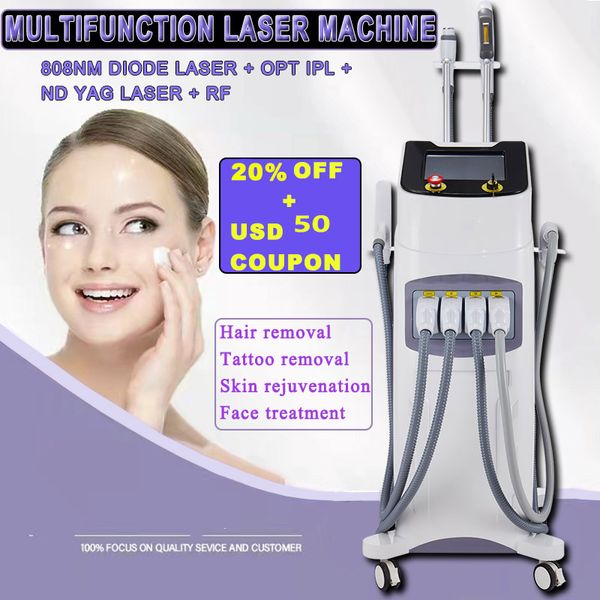 Equipo de belleza multifuncional 4 en 1, máquina láser DPL, diodo 808nm, depilación Nd Yag, lavado de cejas, eliminación de tatuajes, máquinas RF