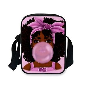 Multi-fonctionnel afro-américain Black Girl Bento Bag Lunch Box Fille africaine personnage de dessin animé Crown Girl une épaule Cartable Messenger Bag Mini Sacs