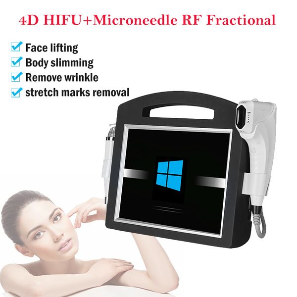 Equipo de belleza multifuncional 2 en 1 Microneedle RF fraccional Cicatriz Tratamiento de arrugas Máquina de ultrasonido 4D HIFU para estiramiento facial Estiramiento de la piel Cuerpo Máquina delgada