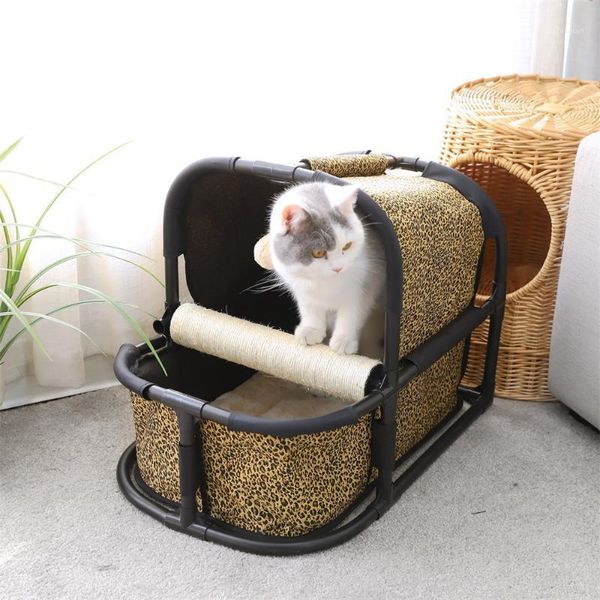 Maison de lit de chat multifonctionnelle avec griffoir tapis pour animaux de compagnie Condo de boule suspendue Portable pour chiot confortable nid lits meubles