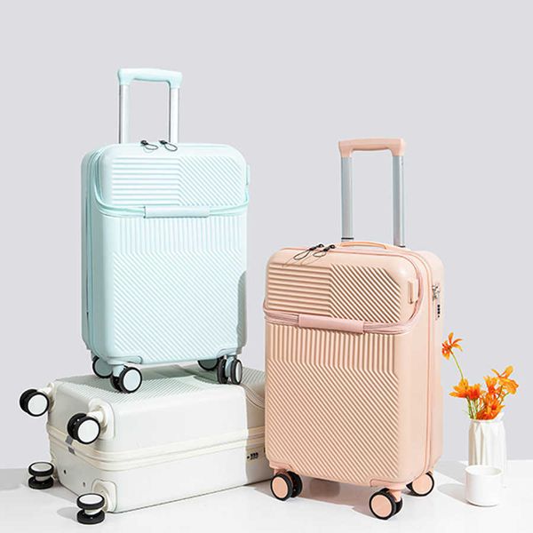 Coffre à bagages multifonctionnel à ouverture frontale de 20 pouces, valise petite et légère, boîte de voyage version coréenne de 24 pouces 240319