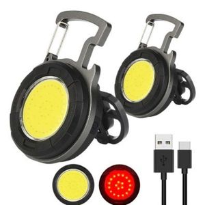 Porte-clés multifonctionnel, lampe de travail COB haute luminosité, chargement USB, mini lampe de poche d'urgence Portable d'extérieur 694484