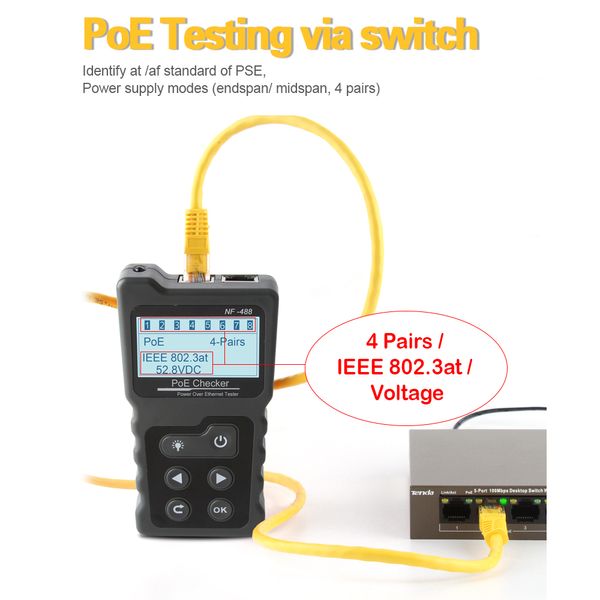 Testeur de câble réseau multi-fonctionnel Testeur de câble Poe Checker en ligne Poe Tension et testeur de courant avec testeur de câble
