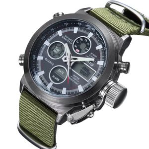 Multi -functionele bergsportfactoren Domineering Waterdichte mannelijke vorm Quartz Nylon Military Watch Tactical LED -pols -polsc205p