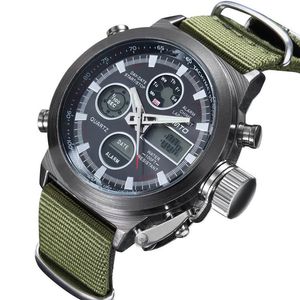 Multi -functionele bergsportfactoren Domineering Waterdichte mannelijke vorm Quartz Nylon Military Watch Tactical LED -polsolsC317N