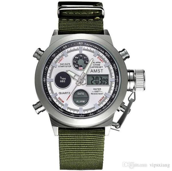 Montres sportives multi-fonctionnales Domineering Forme mâle imperméable Quartz Nylon Watch Tactical LED Dive 50m Wristwatch8504158