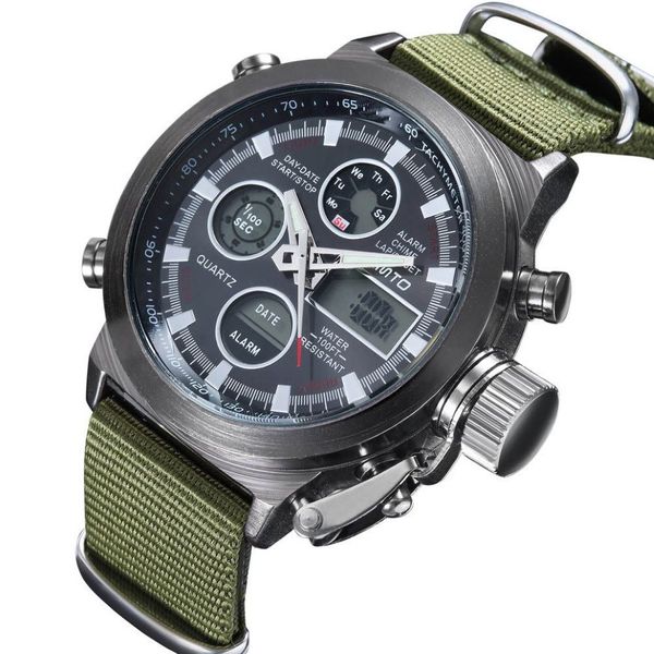 Montres sportives multi-fonctionnelles Domineering Forme mâle imperméable Quartz Nylon Watch Tactical LED Wristwatc2773