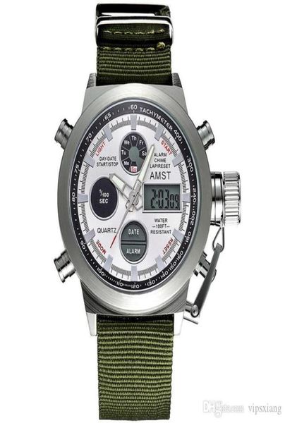 Montres sportives multi-fonctionnales Domineering Forme mâle imperméable Quartz Nylon Watch Tactical LED Dive 50m Wristwatch5704667