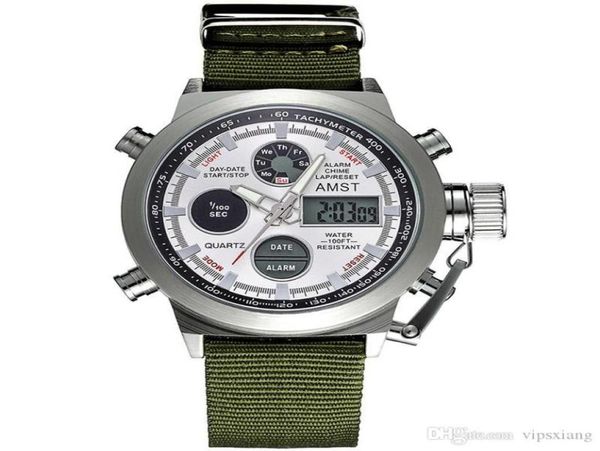 Montres sportives multi-fonctionnelles Domineering Forme mâle imperméable Quartz Nylon Watch Tactical LED Dive 50m Wristwatch1449286
