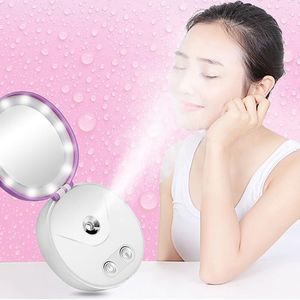 Multifunctionele Draagbare Make-up Cosmetische Lichten Spiegel Nano Mist Spuit Facial Body Steamer Moisturizing Face Power Bank