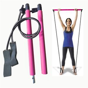 Multifunctionele stok met weerstandsband Yoga Trekstangen Pilates Bar voor Gym Fitness Body Building Workout Oefening 210624