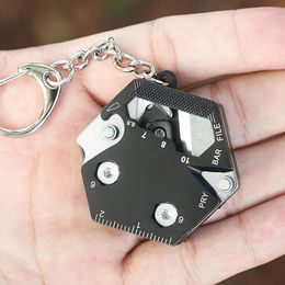 Outil multifonctionnel, pièce hexagonale, petit couteau pliant, mini tournevis EDC d'extérieur, porte-clés en acier inoxydable 127087