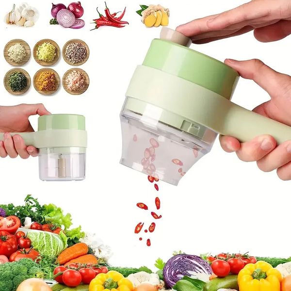 Cortador de verduras multifuncional Batidor de ajo eléctrico inalámbrico Cortar cebolla y chile Procesador Máquina de cocina Gatling de mano 240104