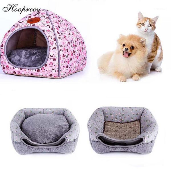 Lit de chat chaud multifonctionnel Yourt Cave Design Maison de chat avec tapis de couchage imprimé d'animaux mignons pour petits chiens et chatons1