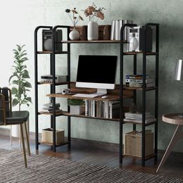 Escritorio multifunción para ordenador, muebles de dormitorio con armario (espresso), estilo moderno y sencillo, marco de metal negro, marrón rústico