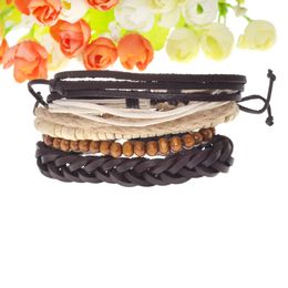 Multi-layer kralen armband gemengde wrap lederen armband armband houten kralen set mannen en vrouwen verstelbaar