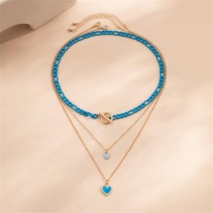 Meerlaagse blauwe liefde hanger ketting armband Geleidelijke verandering designer sieraden armbanden ring Dames heren paar mode goud sil307F