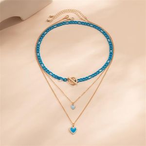 Multi-layer Blue Love Hange ketting Bracelet Geleidelijke verandering Designer Sieraden Armakbanden Ring Damesheren paar Fashion Gold Sil303T