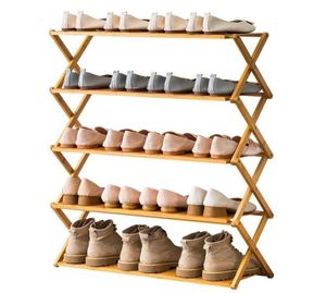 Multi -lagen vouwschoenenrek installatie Eenvoudig huishoudelijk huishoudelijk economisch rek slaapzaal opslagrekken bamboe schoenen kabinet w615142029759