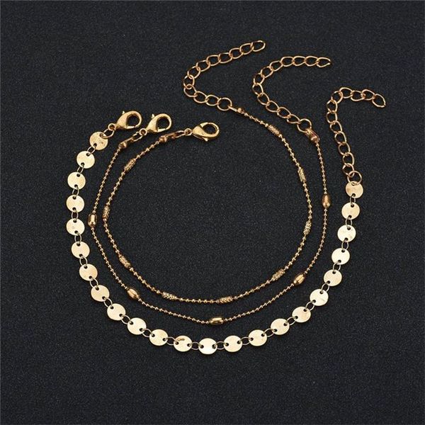 Multi couche pièces d'or perles chaîne de cheville femmes été plage Wrap pied chaîne pied Bracelet bijoux de mode volonté et cadeau de sable