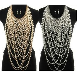 Multi Layer Hyperbool Kwastje Kralen Lange Ketting Set Vrouwen Strand Etnische Punk Rock Luxe Sexy Parel Bodychains Lichaam Sieraden 240115