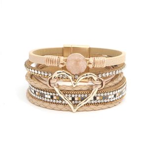 Meerlaagse lederen handgemaakte geweven armband Gouden hartvormige damesarmband