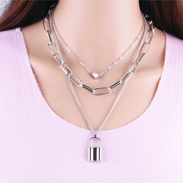 multi couche amour Coeur pendentif Collier Sautoirs chaînes en or serrure wrap colliers colliers pour femmes bijoux de mode volonté et cadeau de sable