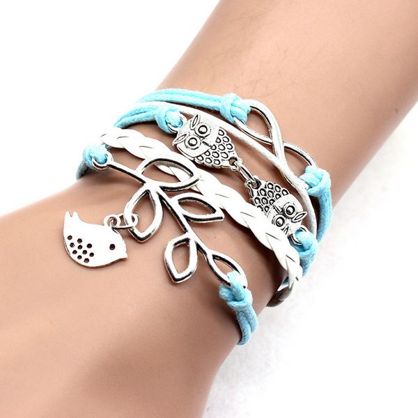 Pulseras con dijes de búho infinito de múltiples capas, pulsera de cuerda roja y blanca, brazalete, joyería de moda para mujeres y niñas, voluntad y arena