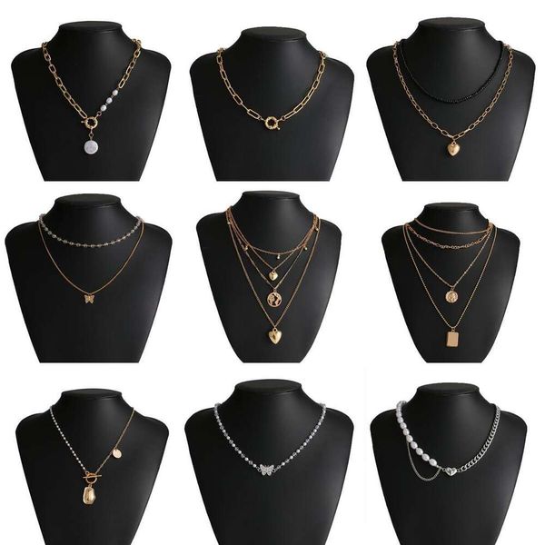 Collier géométrique en diamant incrusté en perle de papillons multiples pour le nouvel ensemble de bijoux pour femmes