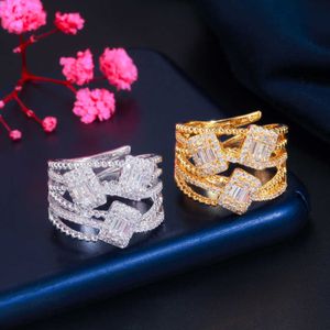 Multi Layered White Gold Color Cubic Zirconia Verstelbare Open Ringen voor Dames Engagement Bruiloft Sieraden R194 210714