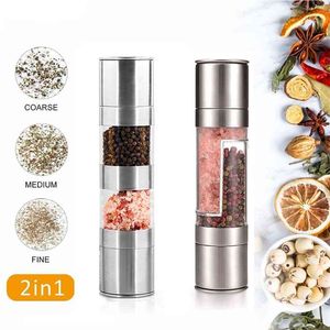 Multi-lagen Peper Mill Shaker Salt en Peper Grinder Roestvrijstalen handleiding BBQ Tools Keuken Koken Gadgets 210712