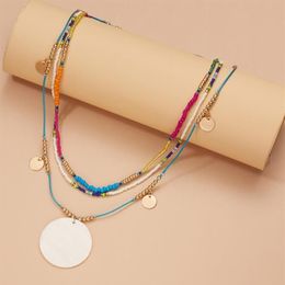 Collier multi-couches de perles de rocaille simples pour femmes, chaîne perlée, pièce ronde, ras du cou court, bijoux cadeau, ras du cou, 271p