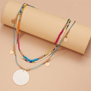 Multi Lagen Eenvoudige Rocailles Strand Ketting Vrouwen String Kralen Ronde Munt Korte Choker Sieraden Gift Chokers325H