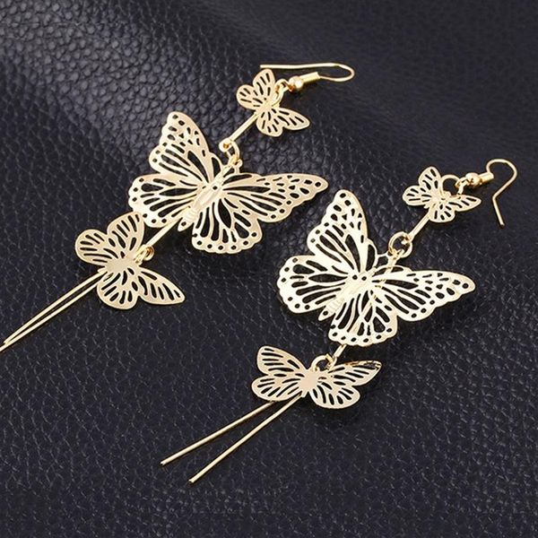 Varios niveles párrafo largo hueco Dangle Chandelie borla mariposa pendientes fabricantes de joyas de oreja europeas y americanas whole242e