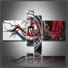 Combinaison multi-pièces 4 pièces / ensemble Toile Art Peinture à l'huile abstraite Noir Blanc et Rouge Décoration murale images peintes à la main Décor à la maison273d