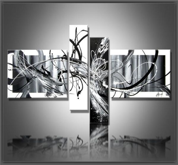 Combinación de piezas múltiples Imágenes de decoración de pared en blanco y negro 4 piezas Arte de la pared Pinturas abstractas Pintura al óleo moderna sobre lienzo Hogar l9555832