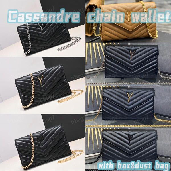 Sac de portefeuille de portefeuille en cuir en cuir de chaîne Cassandre de haute qualité Femmes Femmes Sac à main de luxe lisses Fashion Classic Purse Purse Cropy CrossbodyBodbody Sac Messager Portefeuilles