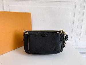 ACCESORIOS DE POCHETTE MÚLTIPLES Bolsos Patrón de lichi en relieve Conjunto de 3 piezas Bolso bandolera para mujer Bolsos de cuero genuino Monederos Bolso de mano para mujer Monedero Tres artículos