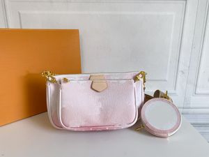 ACCESORIOS DE POCHETTE MÚLTIPLES Bolsos Patrón de lichi en relieve Conjunto de 3 piezas Bolso bandolera para mujer Bolsos de cuero genuino Monederos Bolso de mano para mujer Monedero Tres artículos M80447