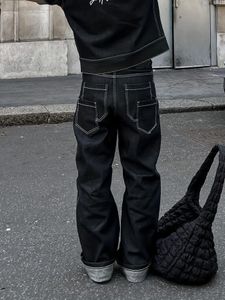 Multi Pocket Baggy Wide Leg Jeans for Men Y2K High Street Black Loose Casual Pants Hiphop Mens Casual Fashion Workwear Pants 240415