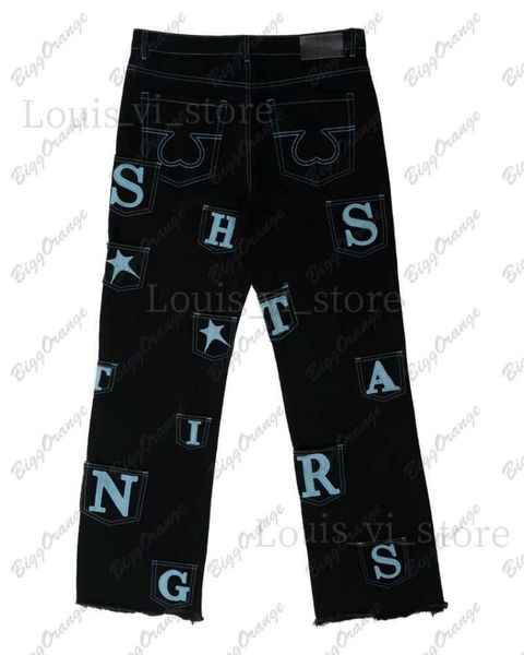 Pantalones de estilo de estampado de letras irregulares de bolsillo múltiple pantalones de estilo punk y2k pantalones negros pantalones negros de la calle con la calle con los hombres t230814