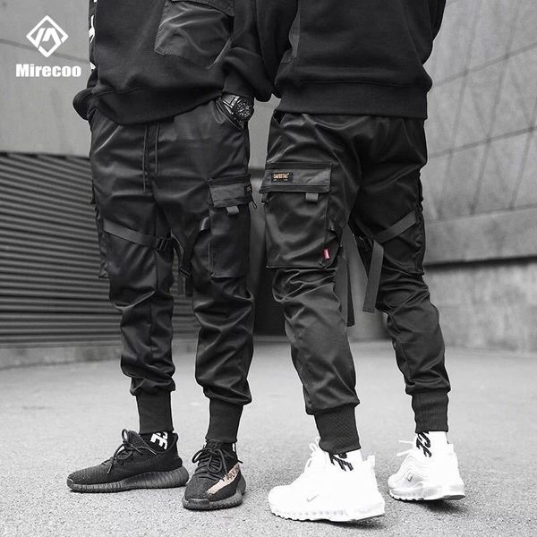 Multi-Pocket Techwear Cargo Pants Hommes Punk Harem Joggers Pantalons de survêtement Pantalons Hommes Pantalon Cordon Harajuku Hip Hop Street wear 201118