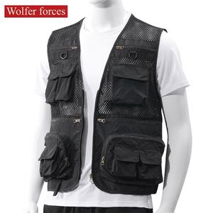 Gilet multi-poches hommes maille séchage rapide pêche en plein air Pographie veste sans manches en porte-à-faux fonctionnel 210811