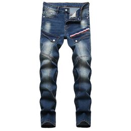 Jeans décoratifs à fermeture éclair multi-poches automne et hiver pantalons de couture personnalisés pour hommes Slim Fit pantalons Streetwear Biker