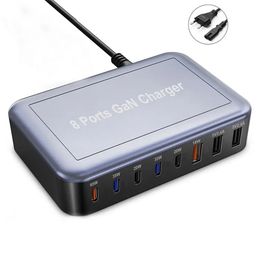 Multi-Port GaN 135W snellader 8-poorts USB C laadstation met 65W, 35W, PD3.0, 18W, QC3.0 multifunctionele oplader voor MacBook, iPhone, Samsung (CE) - EU-stekker